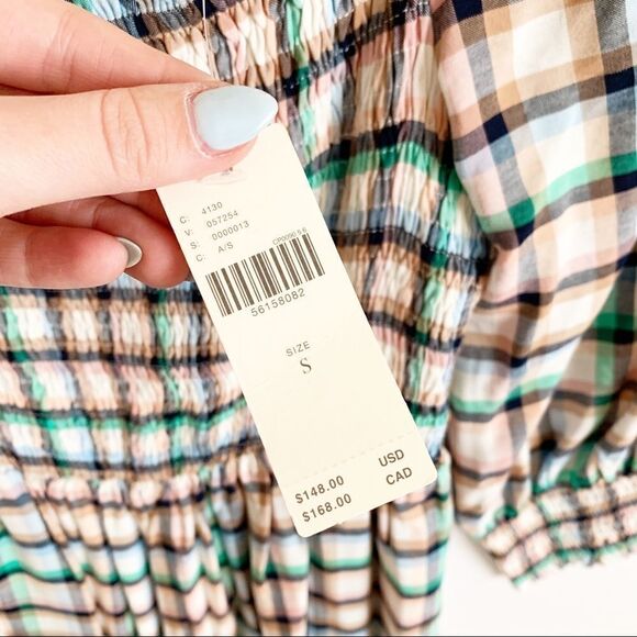 Anthropologie Maeve Cerie Smocked Midi Dress Gingham Plaid Multi Size S - Picture 9 of 11
